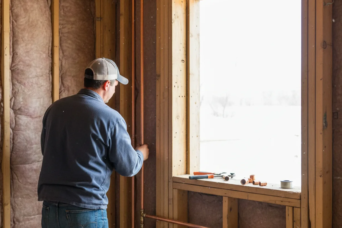 Licensed plumber running new copper supply lines in a Vernal home